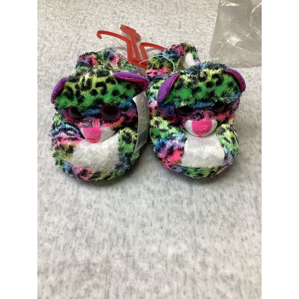 Ty Beanie Boos Dotty Leopard Rainbow Plush Slippers Kids Large 4-5 BBX4Y16-TG